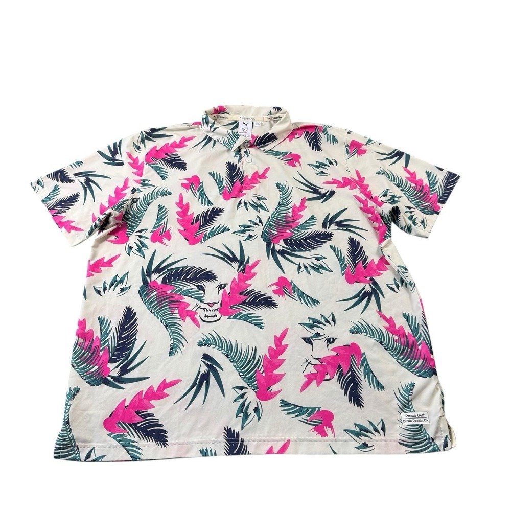 Puma x Duvin Polo Shirt Short Sleeve Tropical Floral Multicolor Size XL Mens